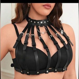 Plus Ring Linked leatherSOLDDDD Harness Bra Without bra under 1x